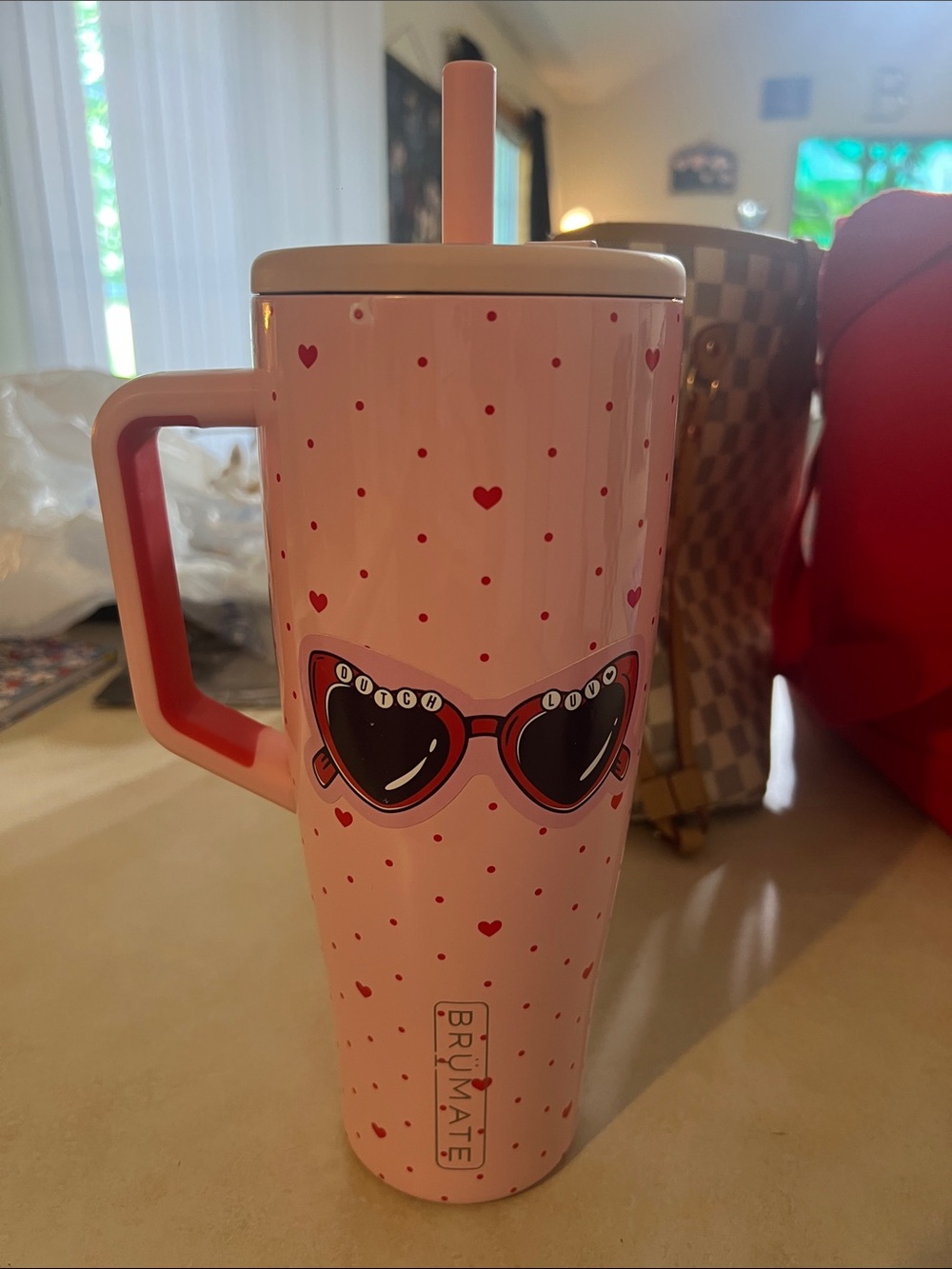 Brumate Pink Heart Insulated Tumbler with Handle & Straw